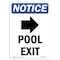Signmission OSHA Notice, 7" Height, Pool Exit Right Arrow Sign With Symbol, 7" X 5", Portrait OS-NS-D-57-V-17684 - alternate 1